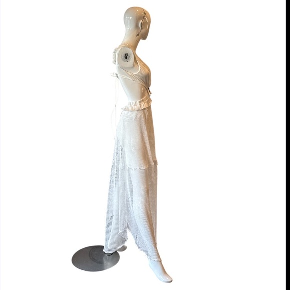 12th Tribe Helena White Mesh Cutout Laceup Back Maxi Dress Size - Picture 7 of 16